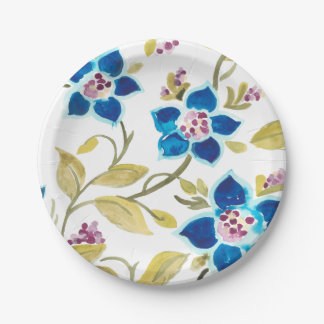 Plato De Papel Azulejos florales de abadía - Flores azules
