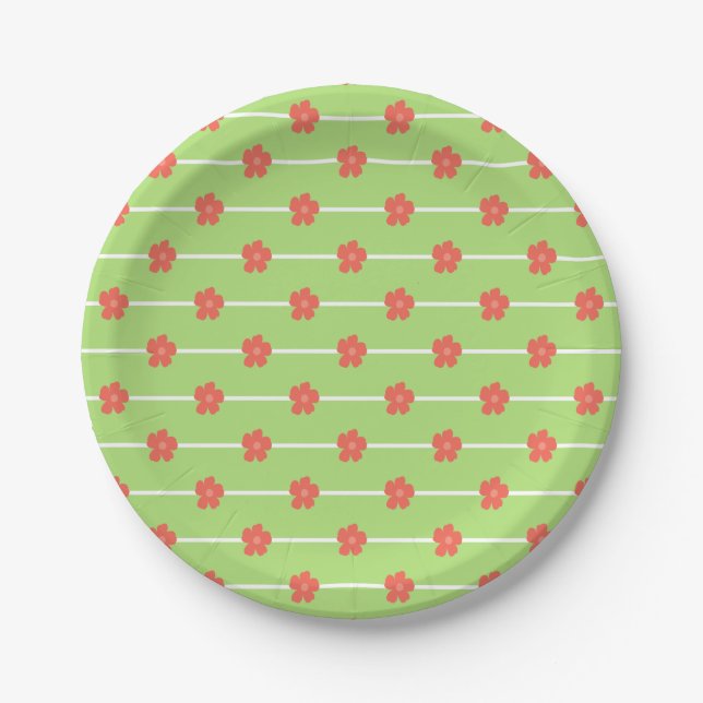 Plato De Papel Azulejos Florales Verdes (Anverso)