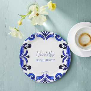 Plato De Papel Azulejos mediterráneos franceses ducha de novia
