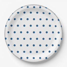 Plato De Papel Azure Blue Polka Dots Silver White