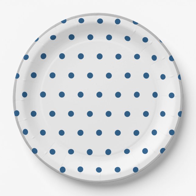 Plato De Papel Azure Blue Polka Dots Silver White (Anverso)