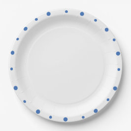 Plato De Papel Azure Blue Polka Dots White