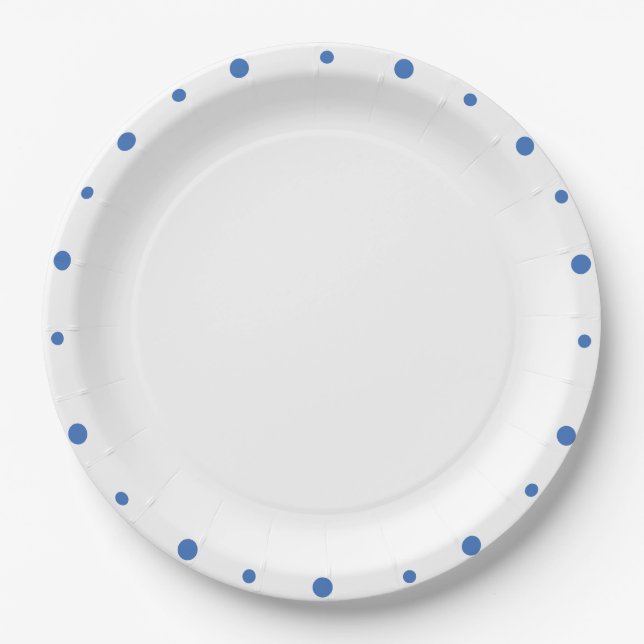 Plato De Papel Azure Blue Polka Dots White (Anverso)