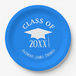 Plato De Papel Azure Grad Cap y hojas placas de papel 9"