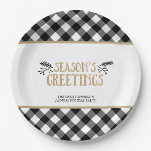 Plato De Papel B&W Búfalo Check SEASONS GREETINGS Personalizado