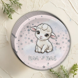 Plato De Papel Baa-baa A Little Lamb Stars Baby Shower