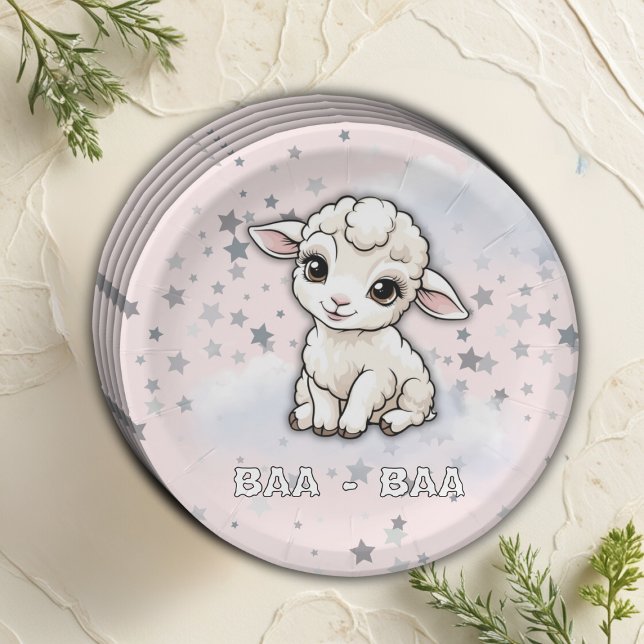 Plato De Papel Baa-baa A Little Lamb Stars Baby Shower (Subido por el creador)