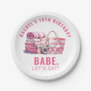 Plato De Papel BABE Pink Pool Fiesta Chica Cumpleaños