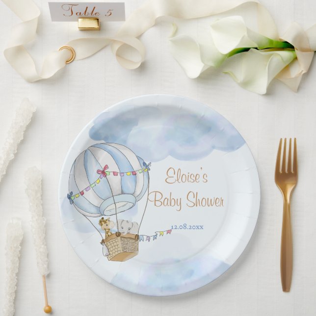 Plato De Papel Baby Animals Hot Air Balloon Baby Shower (Boda)