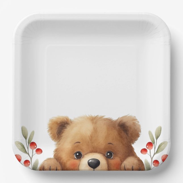 Plato De Papel Baby Bear And Rowan Berries Baby Shower (Anverso)