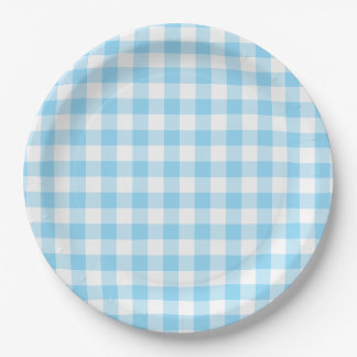 Plato De Papel Baby Blue Gingham Check
