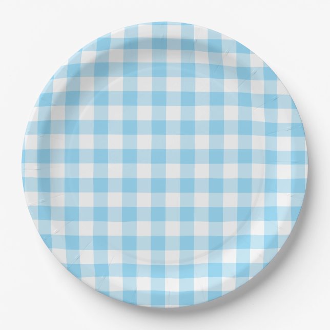 Plato De Papel Baby Blue Gingham Check (Anverso)