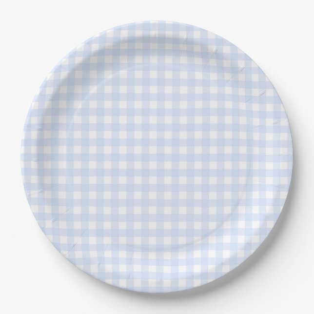 Plato De Papel Baby Blue Gingham Plaid (Anverso)