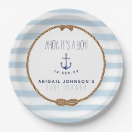 Plato De Papel Baby Blue Rustic Nautical Ahoy Boy Baby Shower