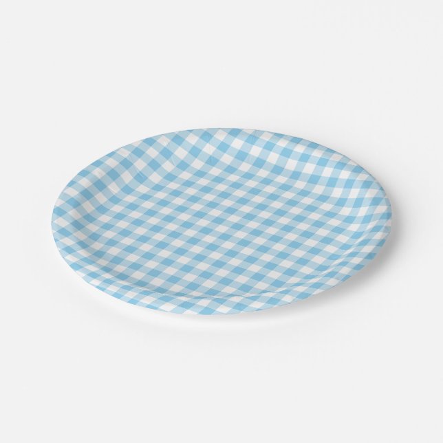 Plato De Papel Baby Blue y White Medium Size Gingham Checks (Angular)
