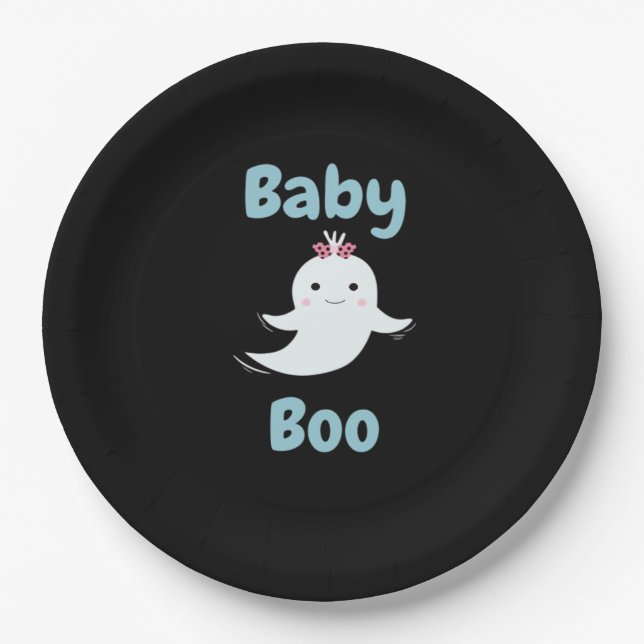 Plato De Papel Baby Boo Cute Niños O Parejas De Halloween Regalo (Anverso)