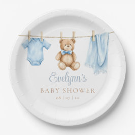 Plato De Papel Baby Boy Blue Clothesline Baby Shower