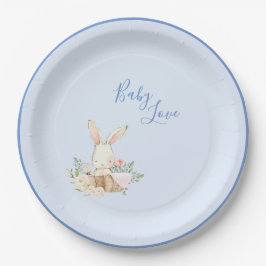 Plato De Papel Baby Boy Blue Script lindo Baby Shower Adorable