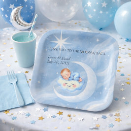 Plato De Papel Baby Boy Shower Invitan a la Moonlight Stars Water