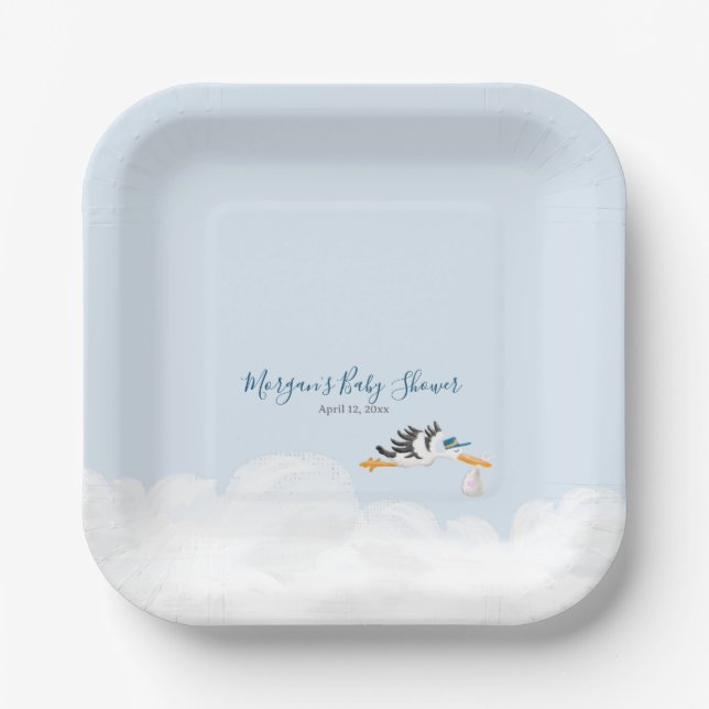 Plato De Papel Baby Boy "Special Delivery" Stork Baby Shower (Anverso)