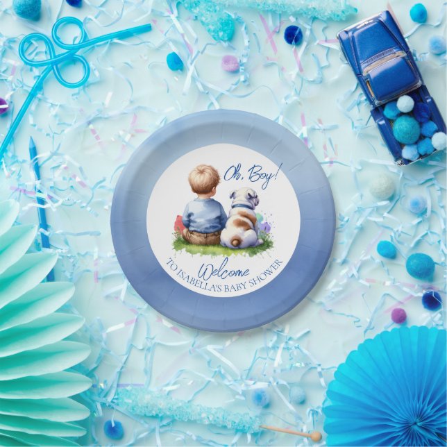 Plato De Papel Baby Boy y su Baby Shower Bulldog (Fiesta)