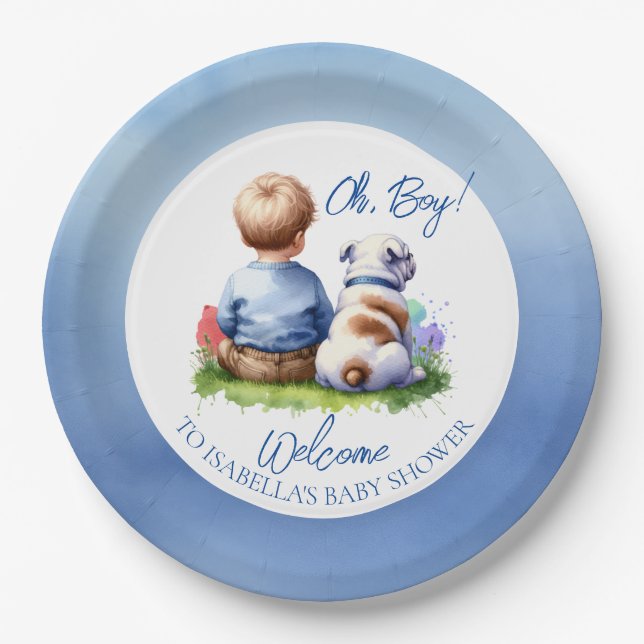 Plato De Papel Baby Boy y su Baby Shower Bulldog (Anverso)
