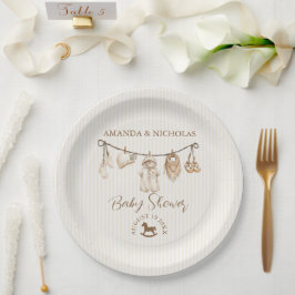 Plato De Papel Baby Clothesline Neutral Baby Shower Striped