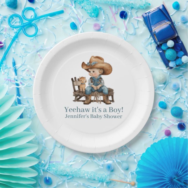 Plato De Papel Baby Cowboy Baby Shower (Fiesta)