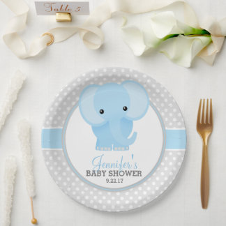 Plato De Papel Baby Elephant (azul) Baby Shower