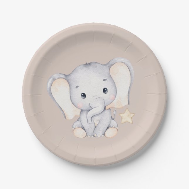 Plato De Papel Baby Elephant Baby Shower (Anverso)