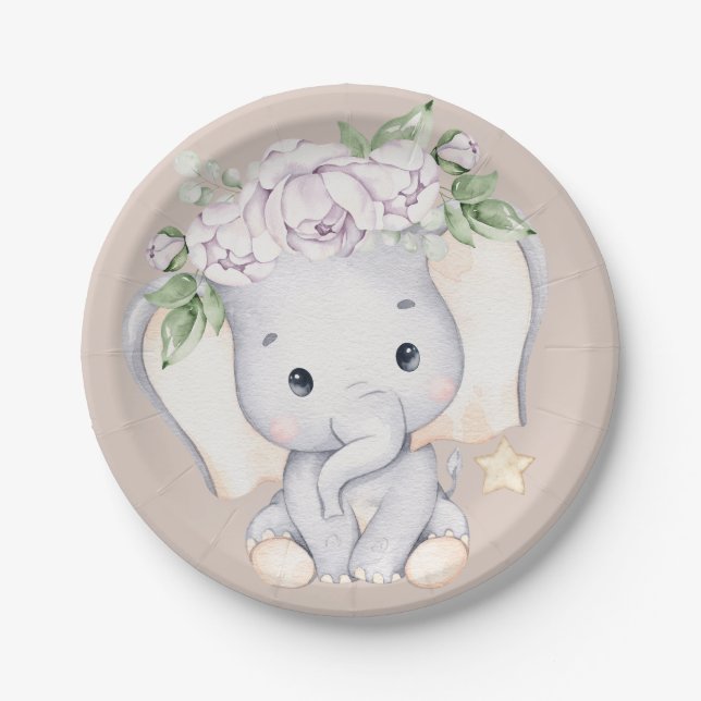 Plato De Papel Baby Elephant Baby Shower (Anverso)