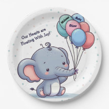 Baby Elephant Balloon Baby Shower Paper Plates
