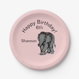 Plato De Papel Baby Elephant Birthday Pink
