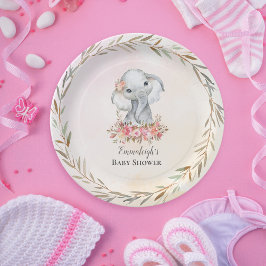 Plato De Papel Baby Elephant Boho Moda Baby Shower