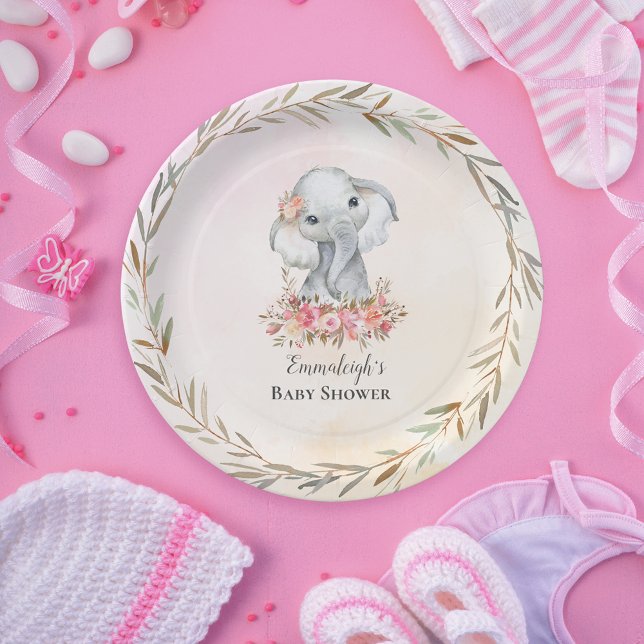 Plato De Papel Baby Elephant Boho Moda Baby Shower (Subido por el creador)