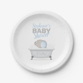 Plato De Papel Baby Elephant Bubble Bath Boy Baby Shower