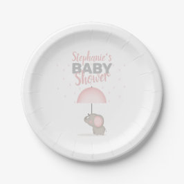 Plato De Papel Baby Elephant Pink Baby Shower