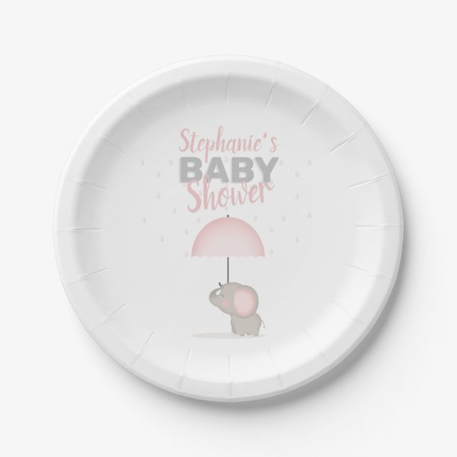 Plato De Papel Baby Elephant Pink Baby Shower (Anverso)