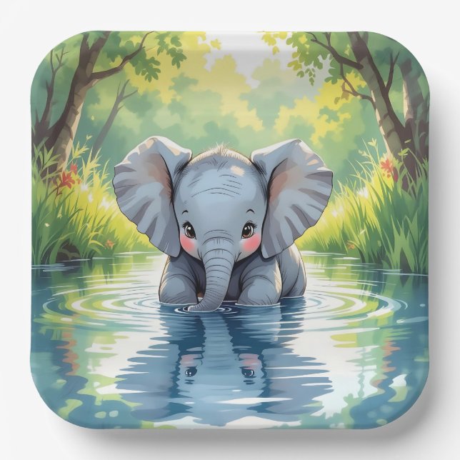 Plato De Papel Baby Elephant Themed |  Birthday Party (Anverso)