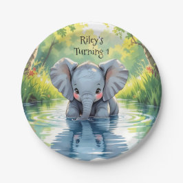 Plato De Papel Baby Elephant Themed  Birthday Party Personalized