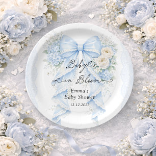 Plato De Papel Baby en Flor Azul Baby Shower