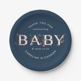 Plato De Papel BABY Floral Garden Baby Shower Blue