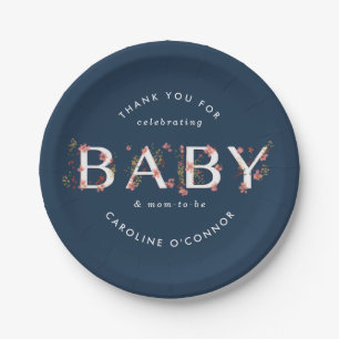 Plato De Papel BABY Floral Garden Baby Shower Blue
