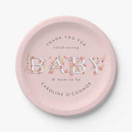 Plato De Papel BABY Floral Garden Baby Shower Pink