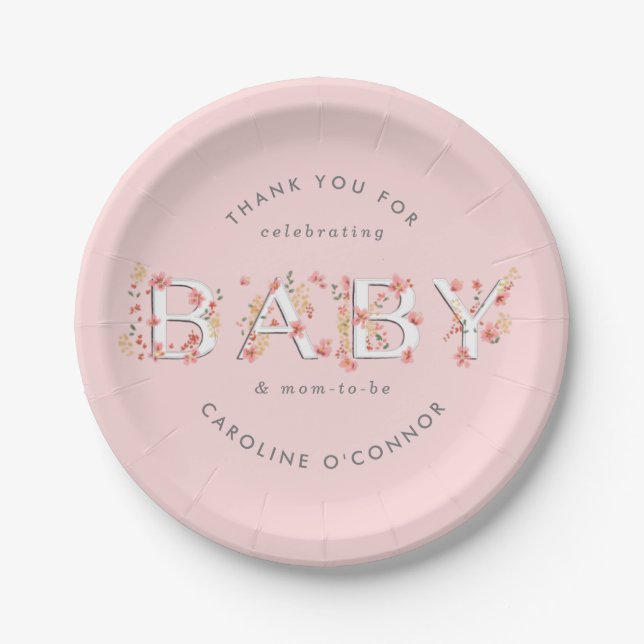Plato De Papel BABY Floral Garden Baby Shower Pink (Anverso)