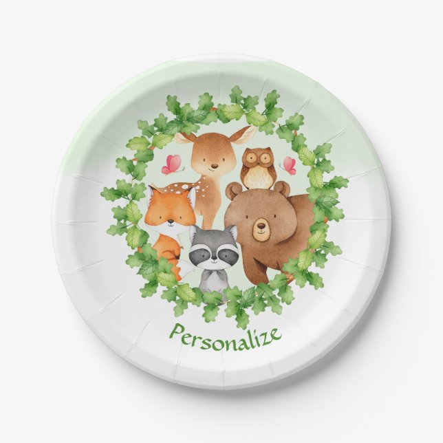 Plato De Papel Baby Forest Animals Con Raccoon Squirrel (Anverso)
