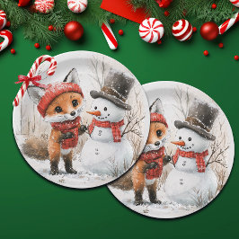 Plato De Papel Baby Fox y Snowman