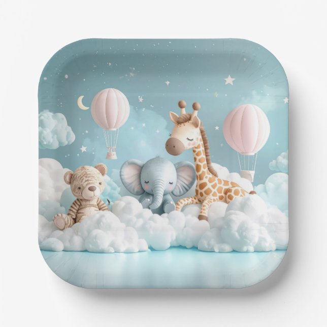 Plato De Papel Baby Giraffe con todos sus amigos (Anverso)