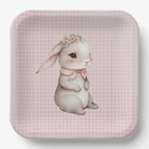 Plato De Papel Baby Girl Boho Bunny On Gingham
