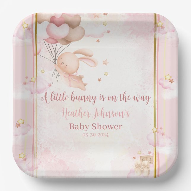 Plato De Papel Baby Girl Bunny Baby Shower (Anverso)